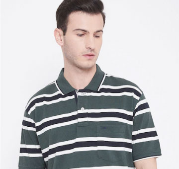 men green striped polo collar t shirt